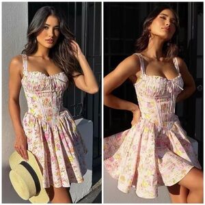House Of CB Natassia Mini Dress Pink Meadow Floral NWT